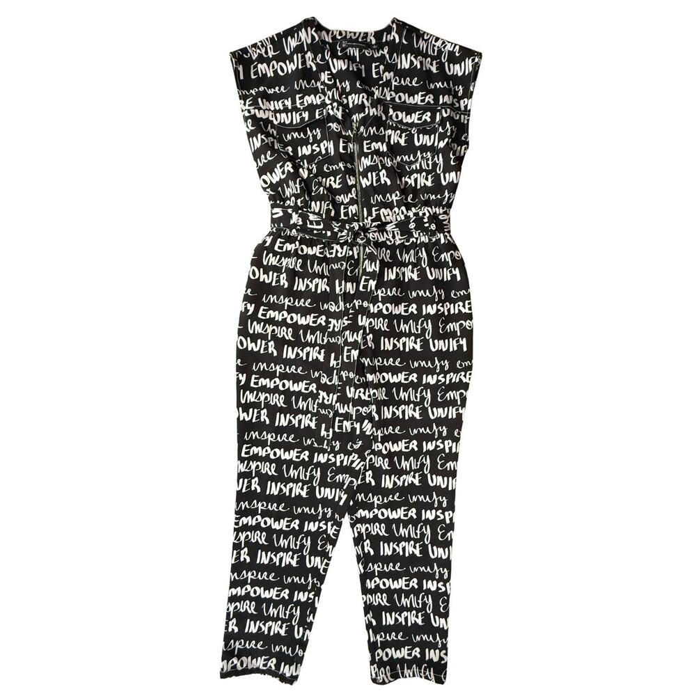 Women’s Large Black White Jumpsuit New York & Company Sleeveless Tie Waist